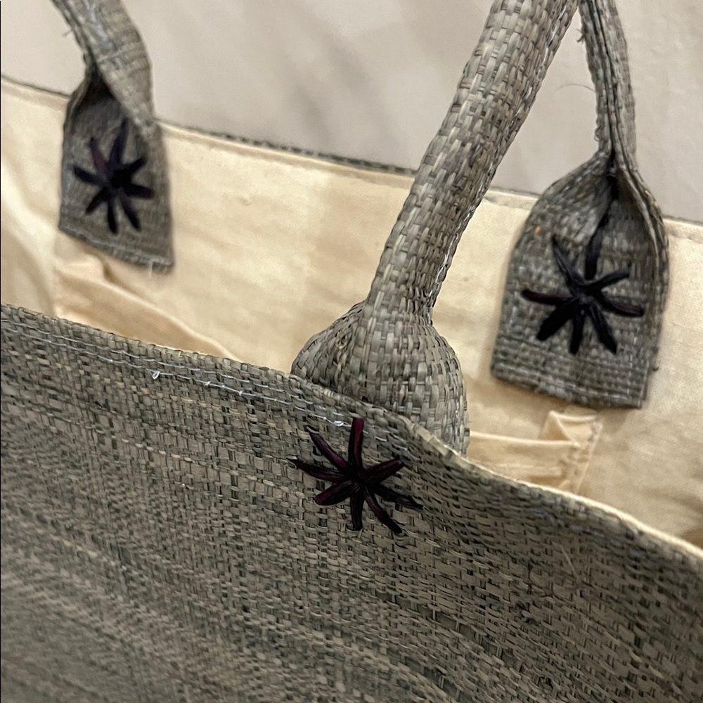 Gray & Black Straw Tote Bag - Picture 2 of 7